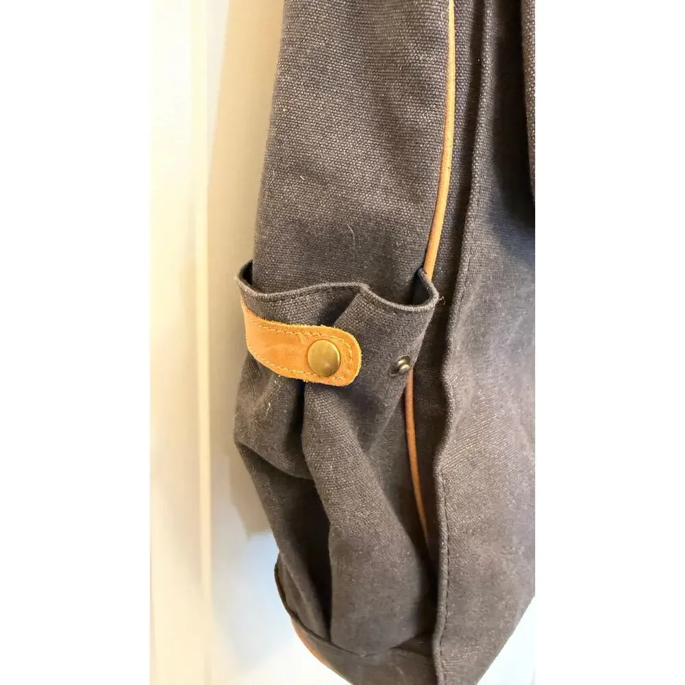 Charcoal gray canvas‎ with leather trim backpack